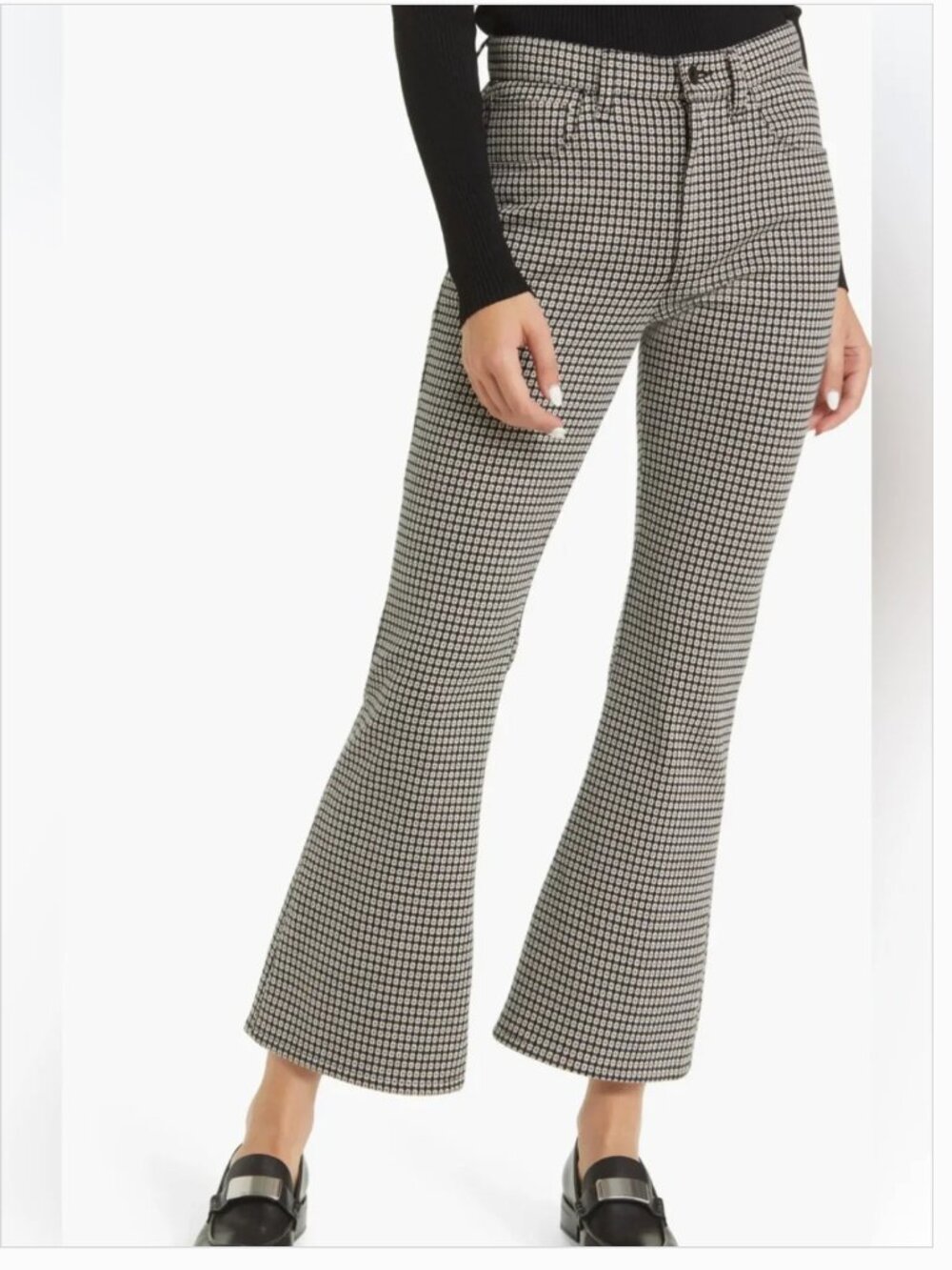 Rag & Bone Casey Knit Jacquard Flare Cropped Capri Black Geo 14